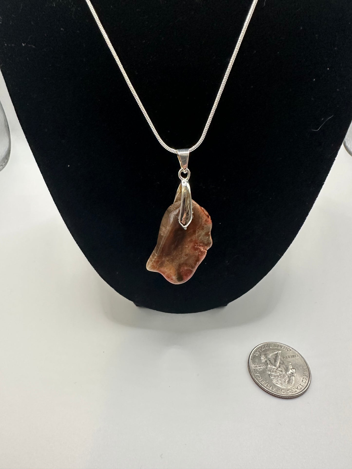 Petrified wood pendant on sterling silver chain