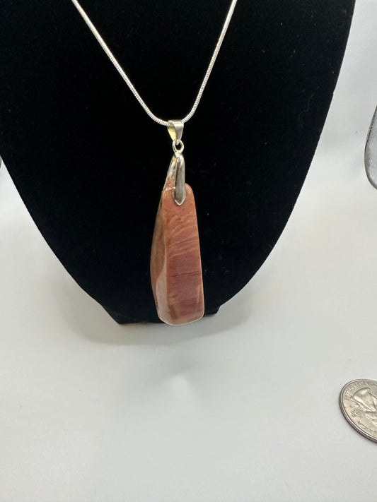 Petrified wood pendant with chain