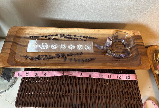 Selenite charging tray, incense and tea lite holder