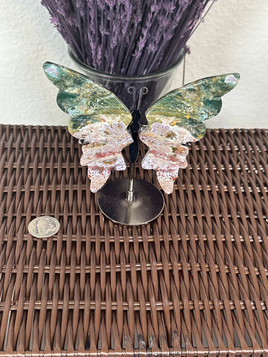 Ocean Jasper butterfly on metal stand