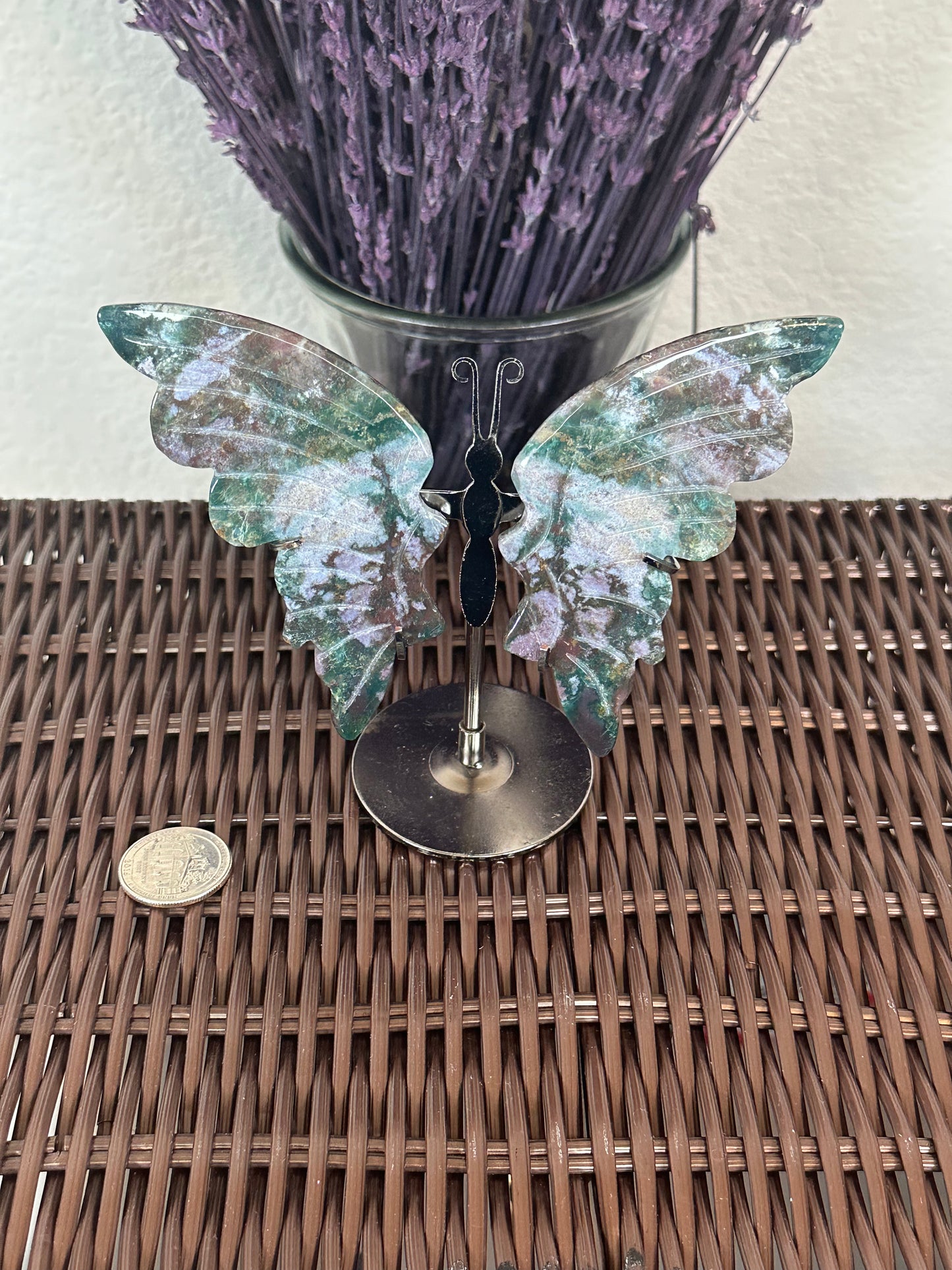 Ocean Jasper butterfly with metal stand