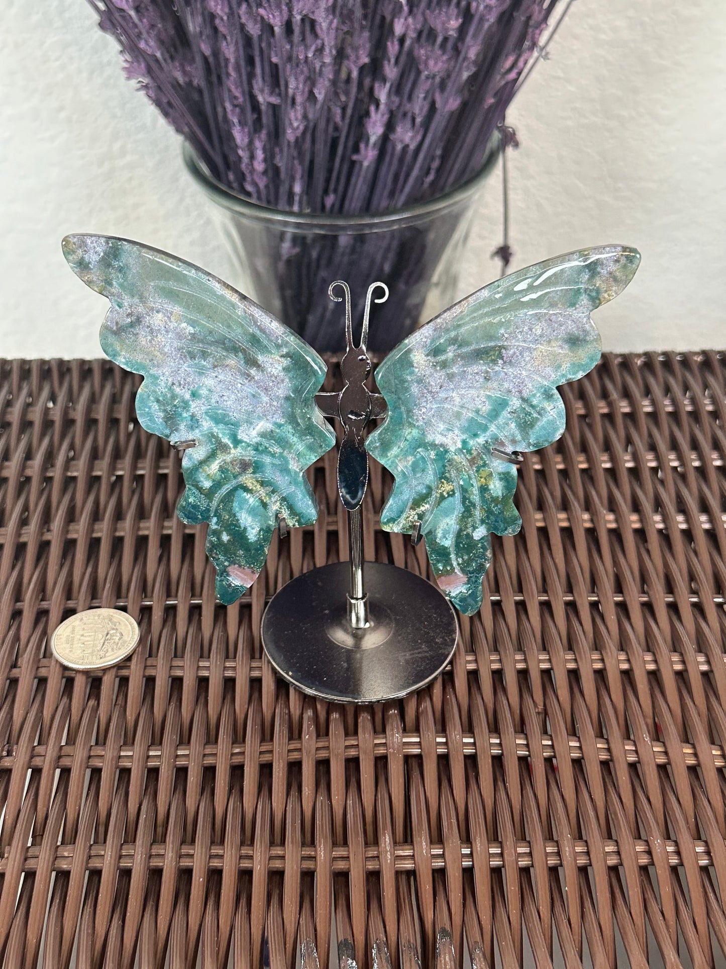 Ocean Jasper butterfly with metal stand