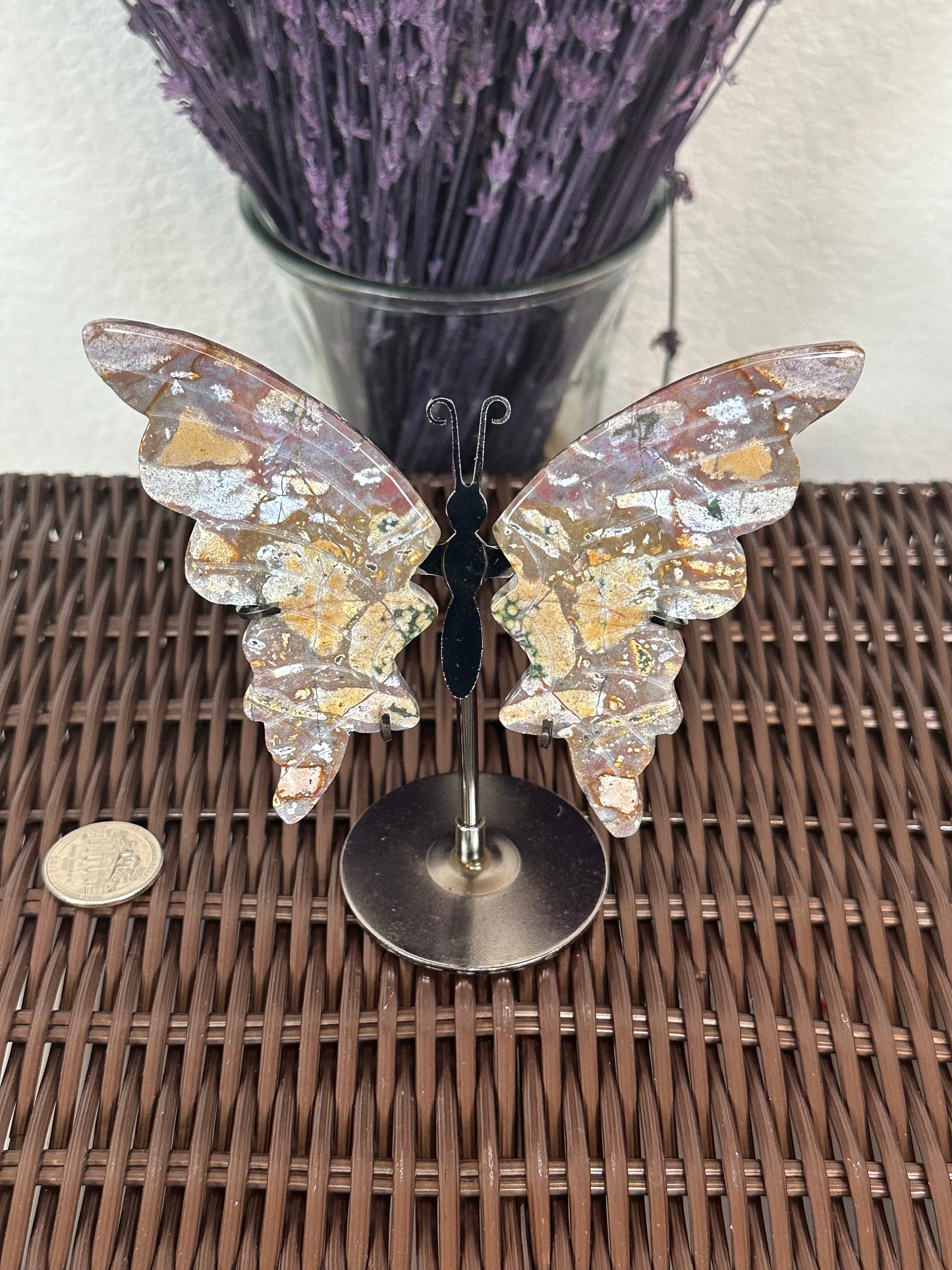 Ocean Jasper butterfly on metal stand