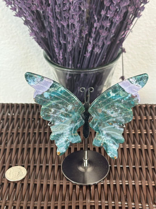 Ocean Jasper butterfly on metal stand